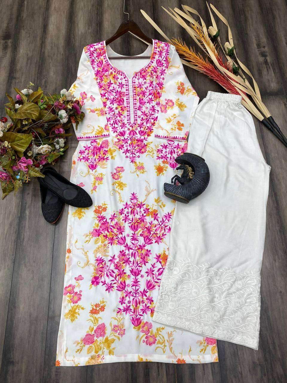 RAYON EMBROIDERED KURTIS WITH BOTTOM - MYLUXURY LANE ENTERPRISE